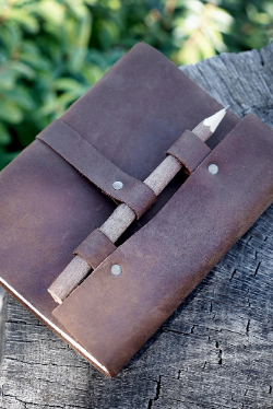 Brown Leather 100-Page Journal with Wooden Pencil