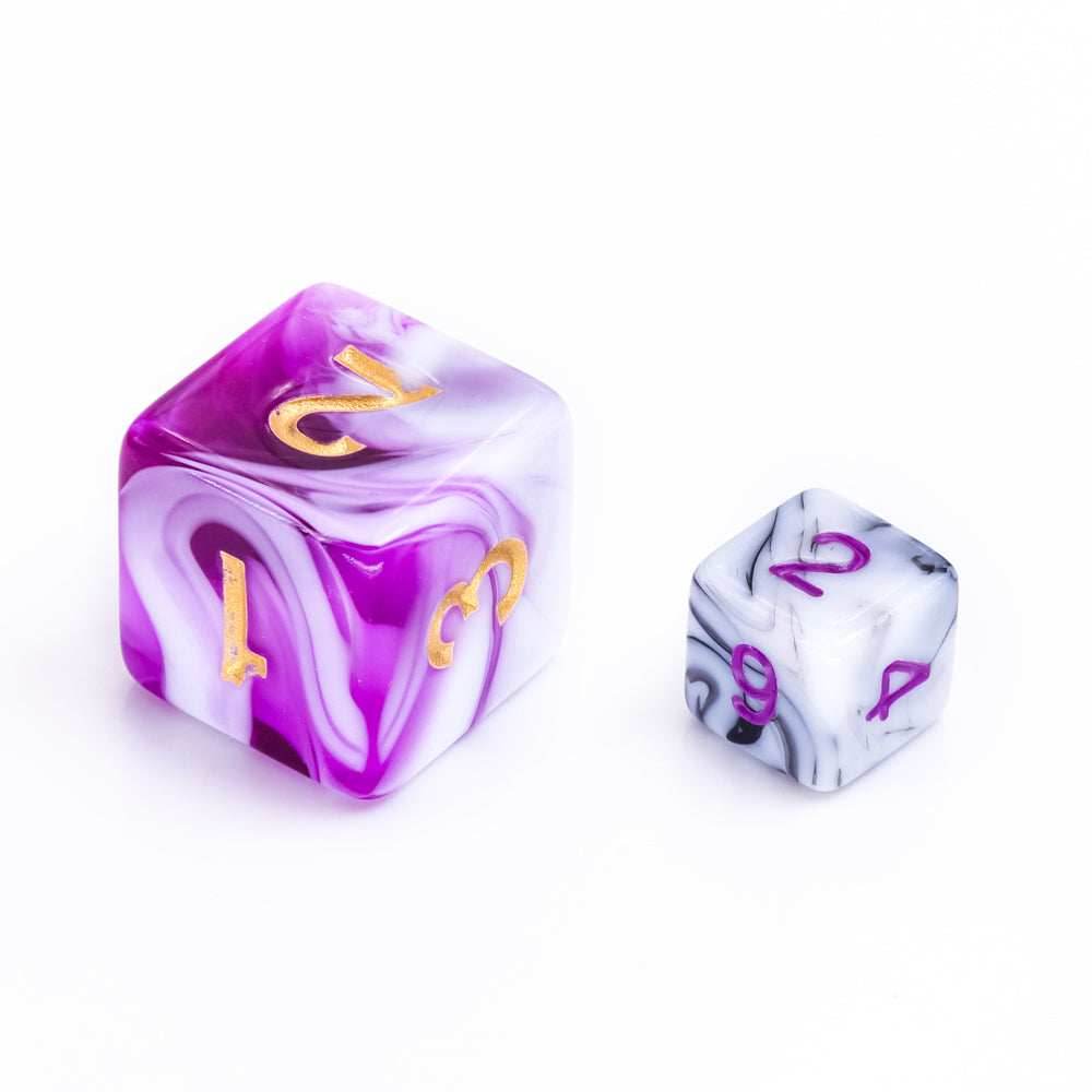 Black White Blend 7-Dice Mini-Dice RPG Set w/Purple Numbers Miniature Dice - 