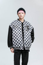 Checkered Winter Bomber Jacket - White / S
