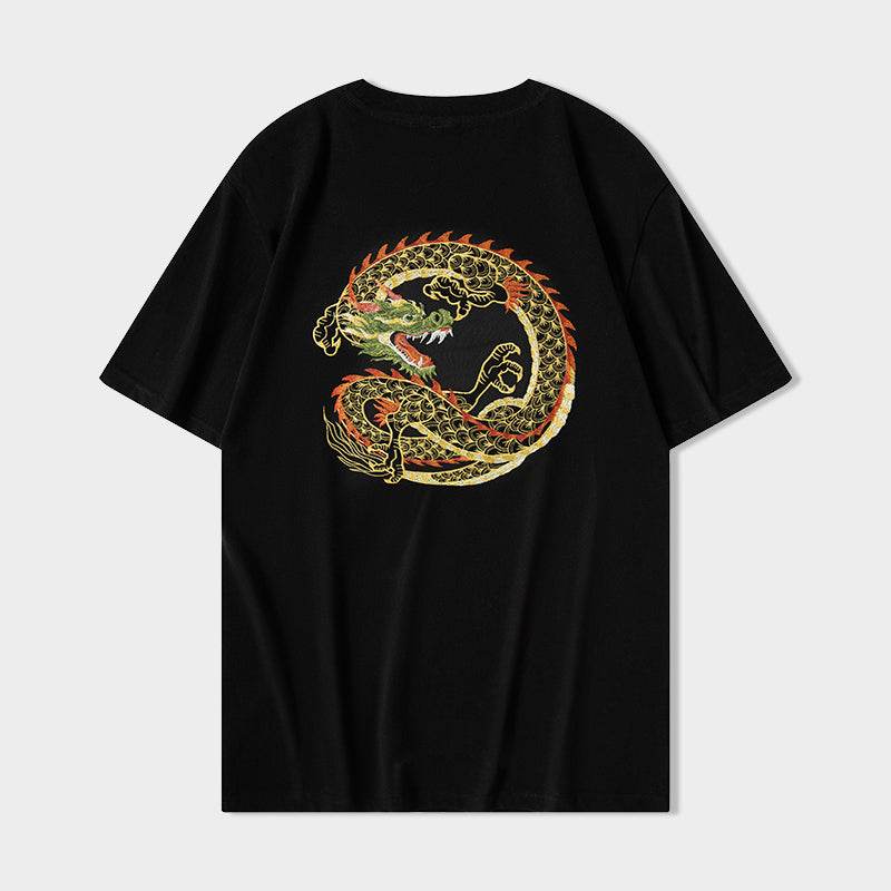 KH866 Golden Dragon Embroidery Tee - Black / S