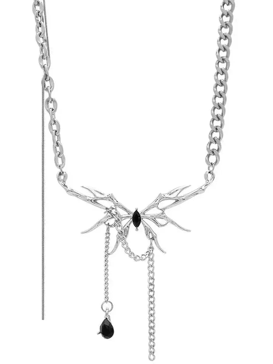 'Spiderfly' Dark Titinium Butterfly Spider Necklace