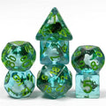 White Fish Seaweed 7-Dice Set w/Green Numbers Dnd Dice Set - 