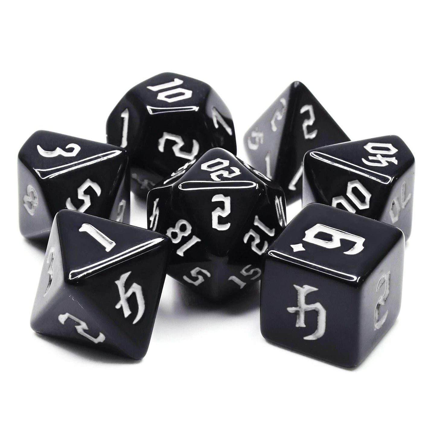 Economy Black Dice (White font) 7-Dice Set RPG DND - 