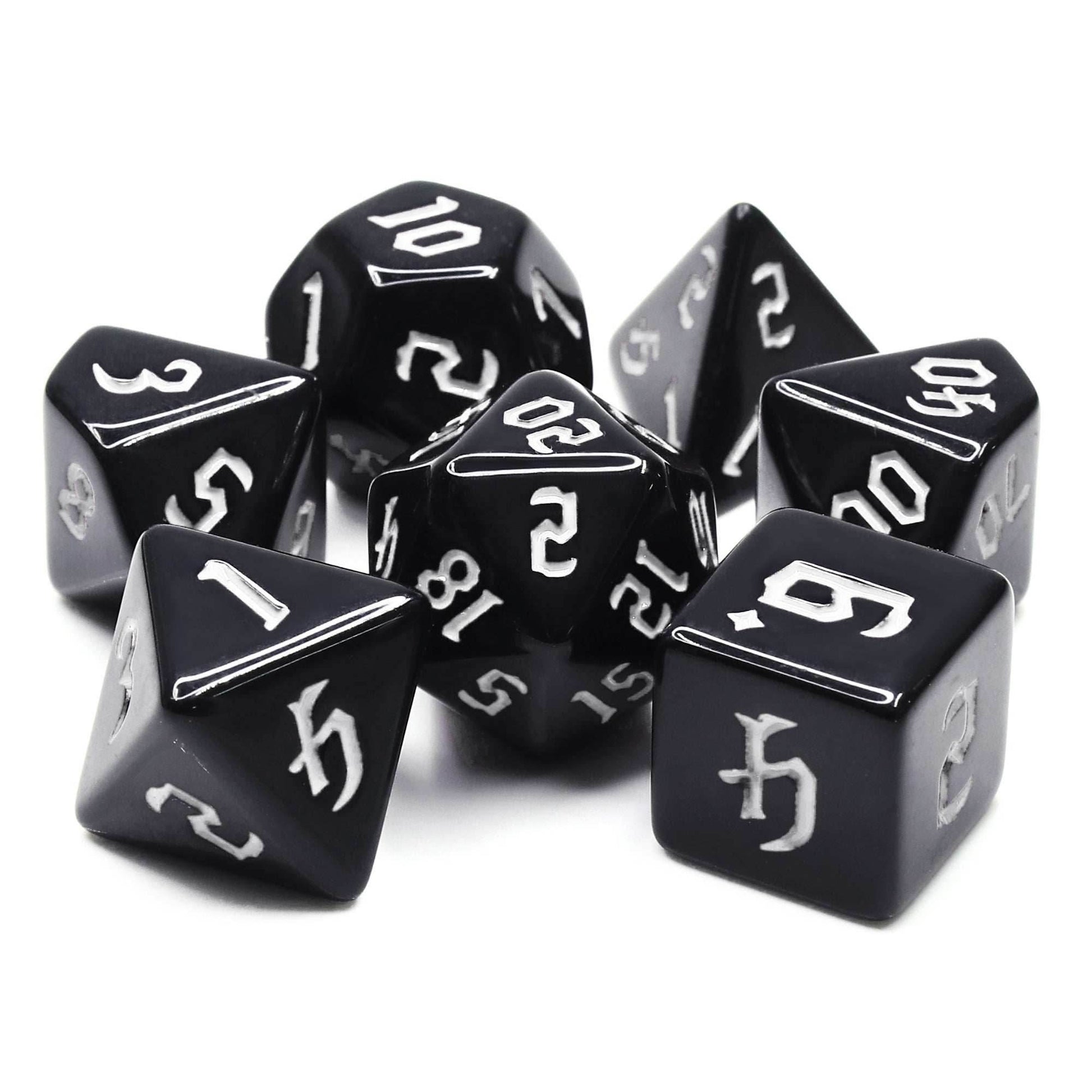 Economy Black Dice (White font) 7-Dice Set RPG DND - 