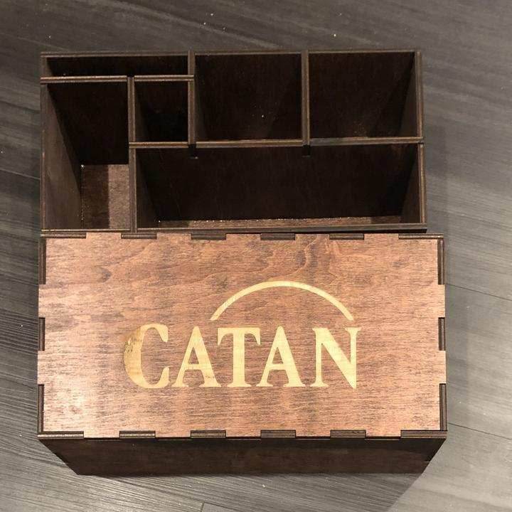 5-6 Player Blue Stained Catan Compatible Board Set with Laser Etched Terrain, Border and Number Pieces - Without Box