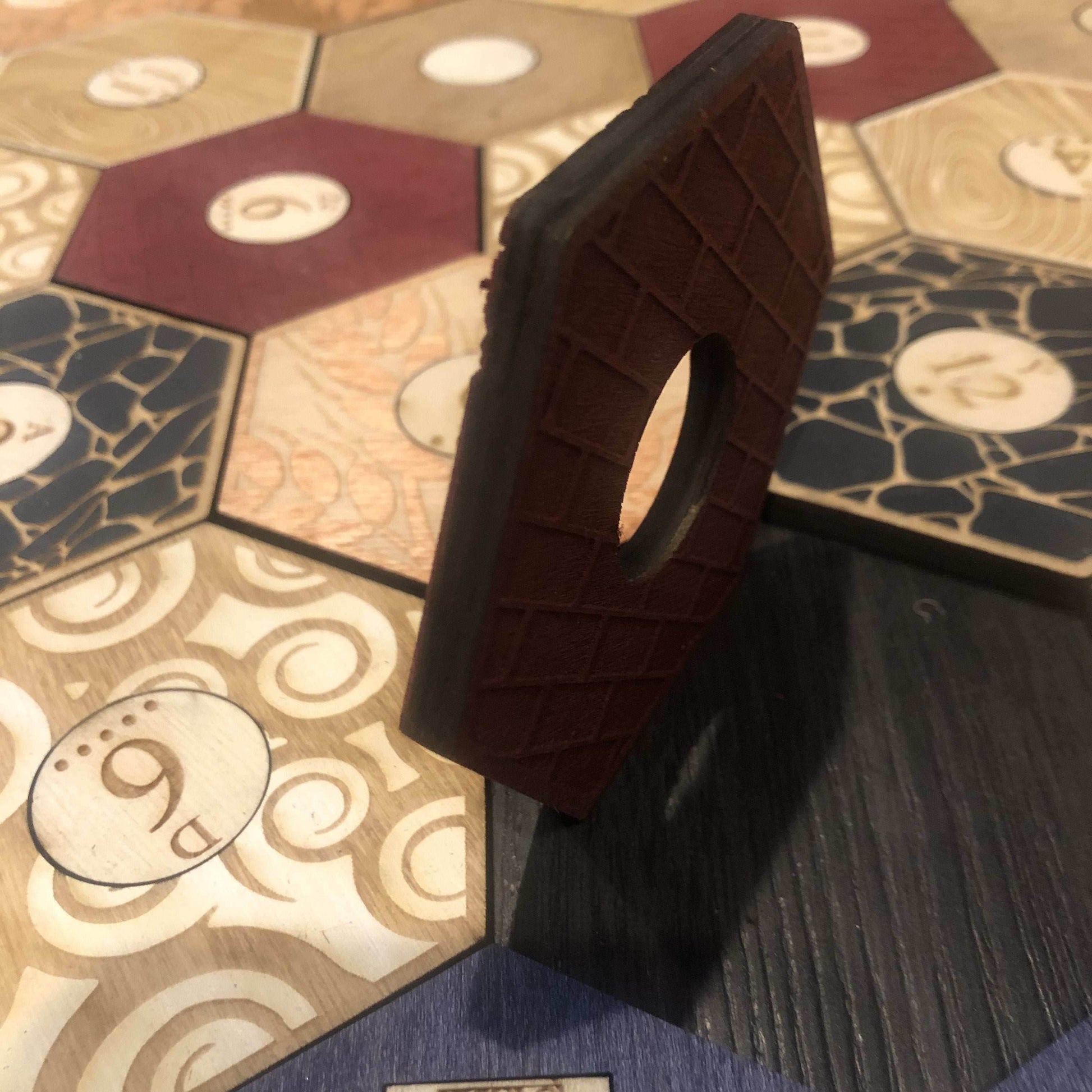 5-6 Player Blue Stained Catan Compatible Board Set with Laser Etched Terrain, Border and Number Pieces - Without Box