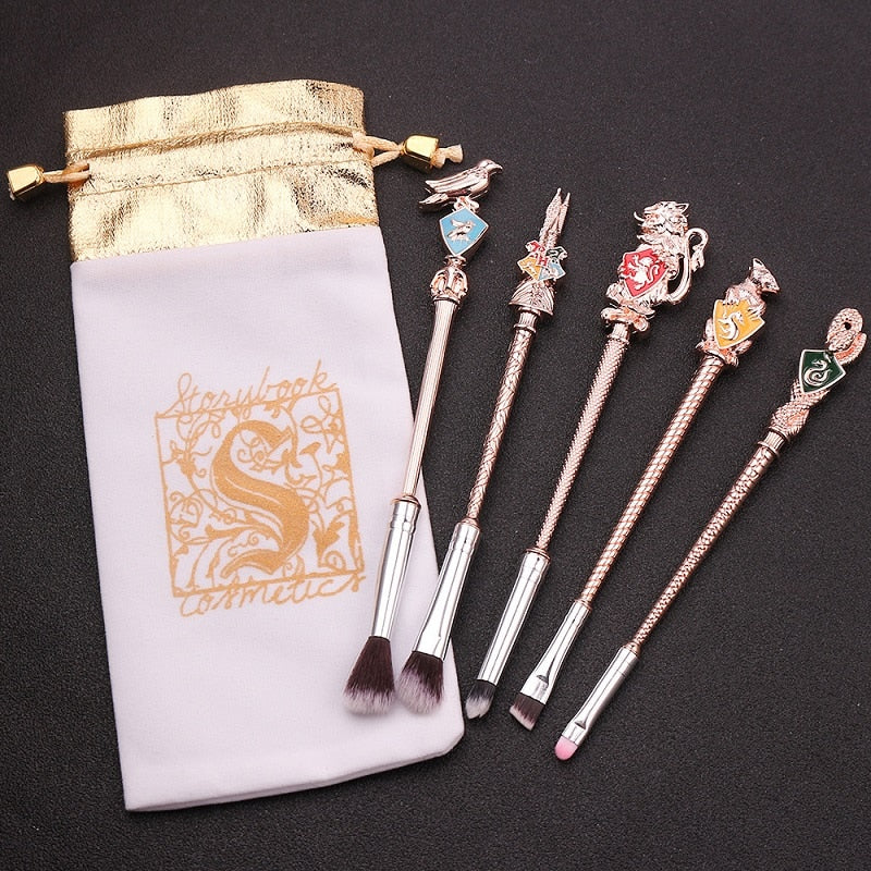 5 pcs/ Set Cute Harry Potter Magic Wand Makeup Brush Beauty Professional Tools Cosmetics Action Toys For Girls Metal Figures