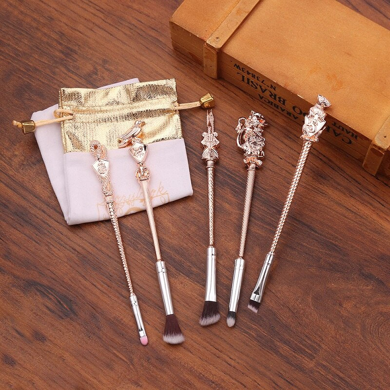 5 pcs/ Set Cute Harry Potter Magic Wand Makeup Brush Beauty Professional Tools Cosmetics Action Toys For Girls Metal Figures