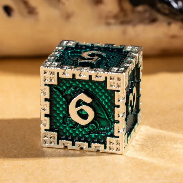 Silver Green Dragon Metal Dice Set