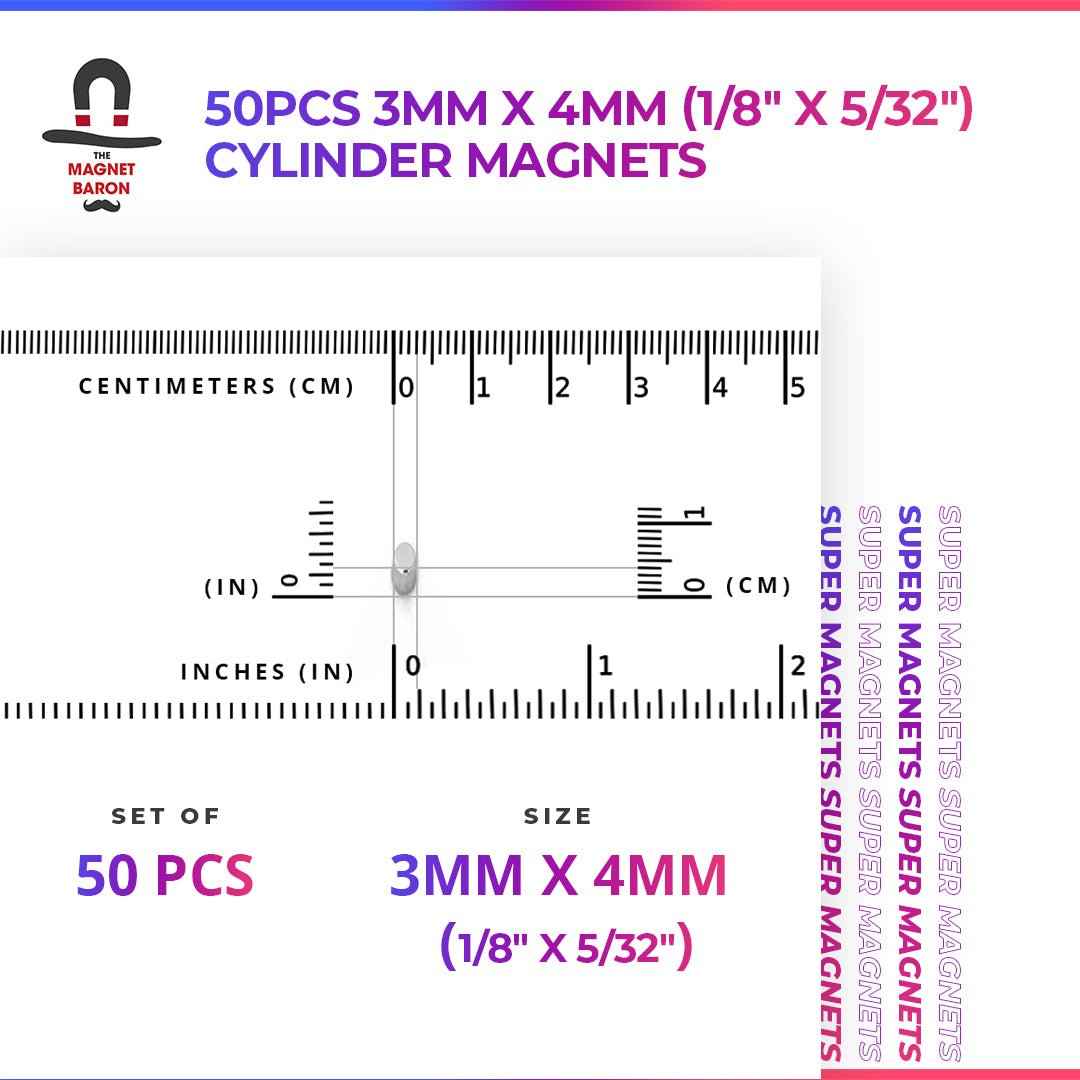 50pcs 3mm x 4mm (Approximately 1/8" x 5/32") Cylinder Magnets