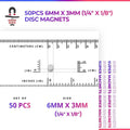 50pcs 6mm x 3mm (Approximately 1/4" x 1/8") Disc Magnets