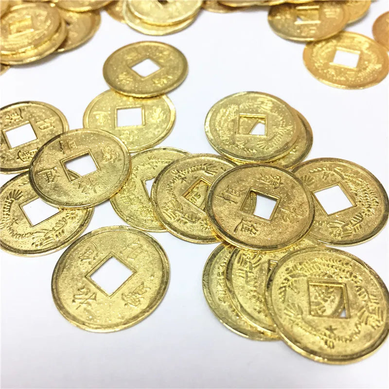 50Pcs/set Fortune and Treasure Money Coin Square Hole Chip Coin Alloy Plating Dragon and Phoenix for Board Game accessories