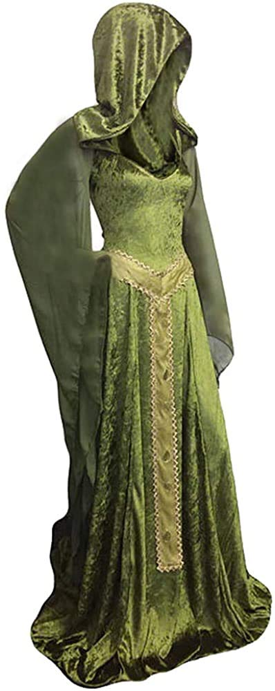 Women's Medieval Hooded Cloak - Vintage Lace-up Long Dress Costume