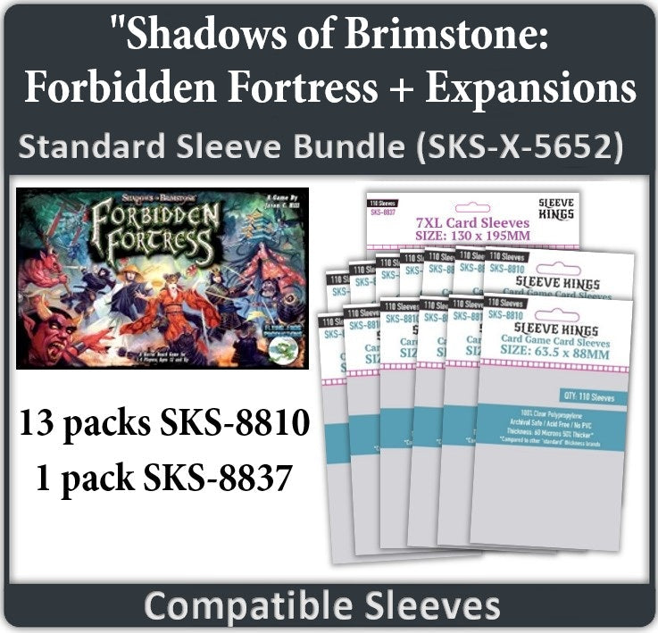 "Shadows of Brimstone: Forbidden Fortress" + All Expansions Compatible Sleeve Bundle (8810 X 13 +8837 X1)