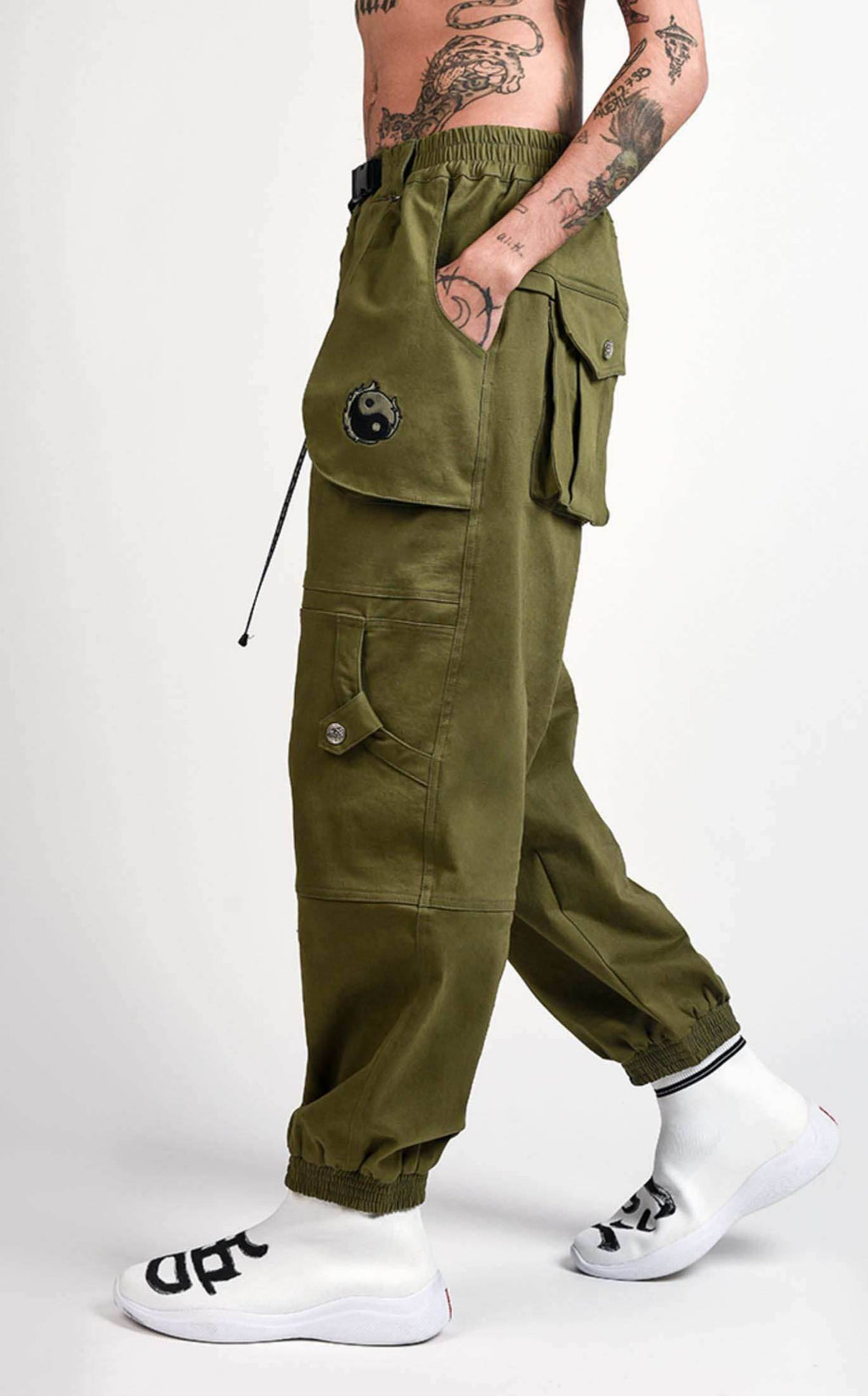 IBP332 Yin Yang Army Green Cargo Pants - Army Green / S