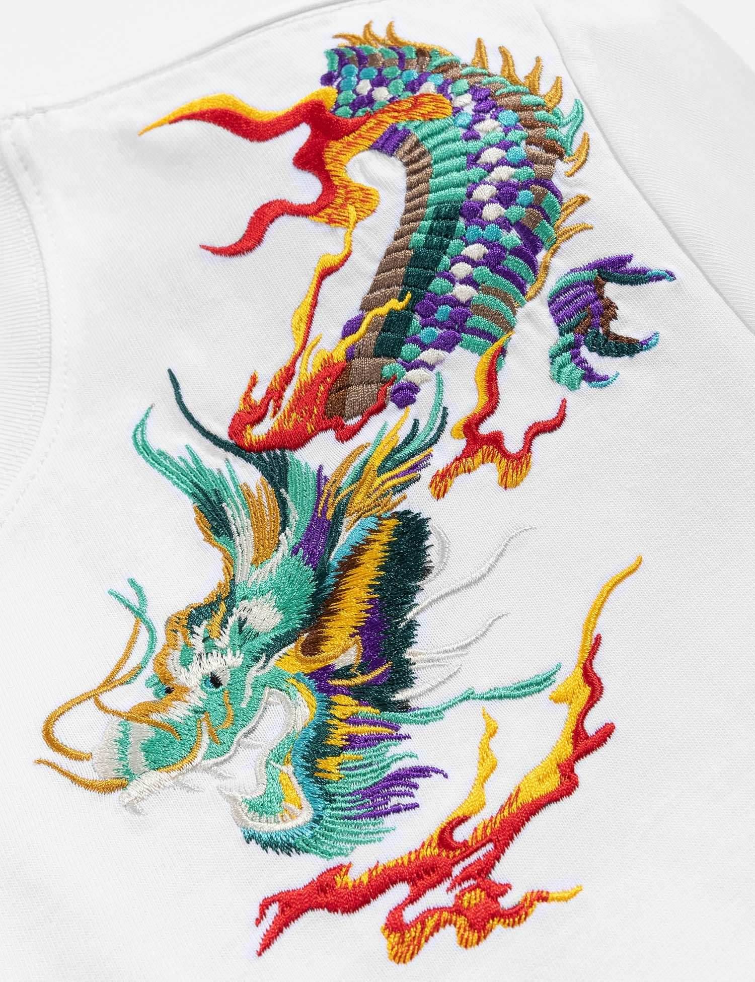 KH727 Flying Dragons Embroidery Tee - White / S