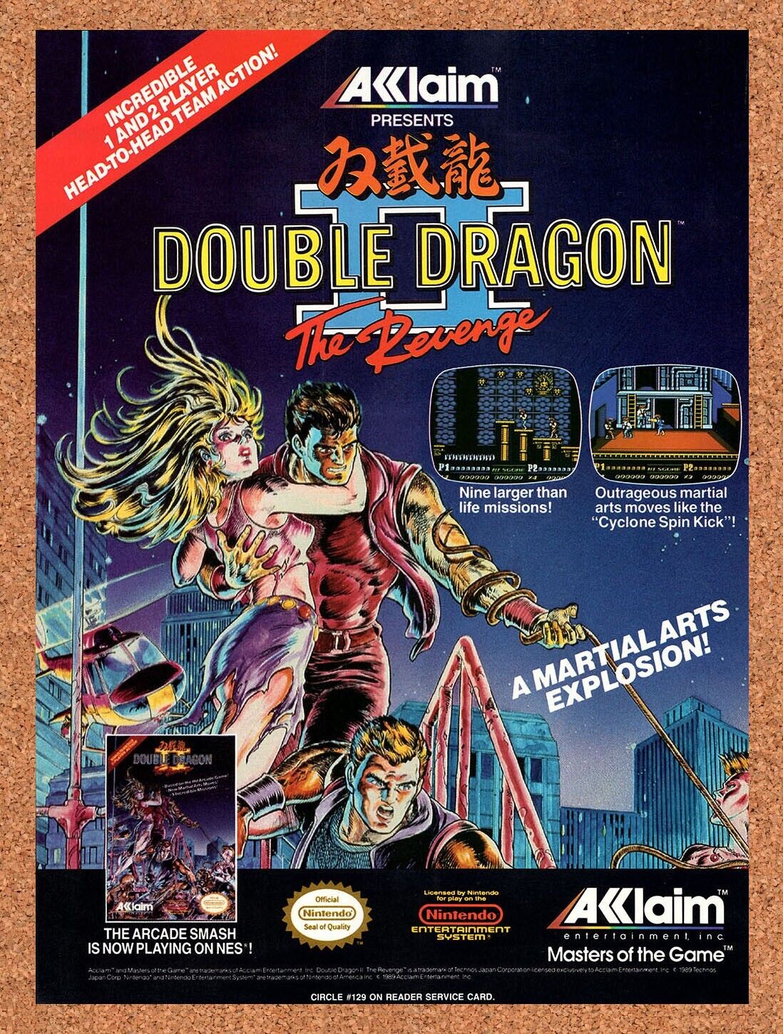 1990 Double Dragon II The Revenge NES Original Ad v1