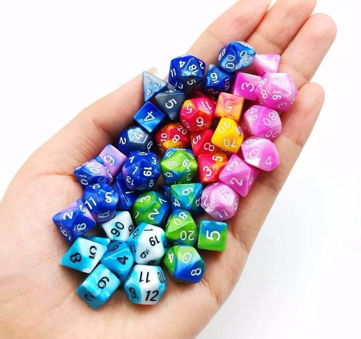 New Shiny Pink Blue Miniature Poly Dice Set Small (7) RPG DnD Mini Cute - 