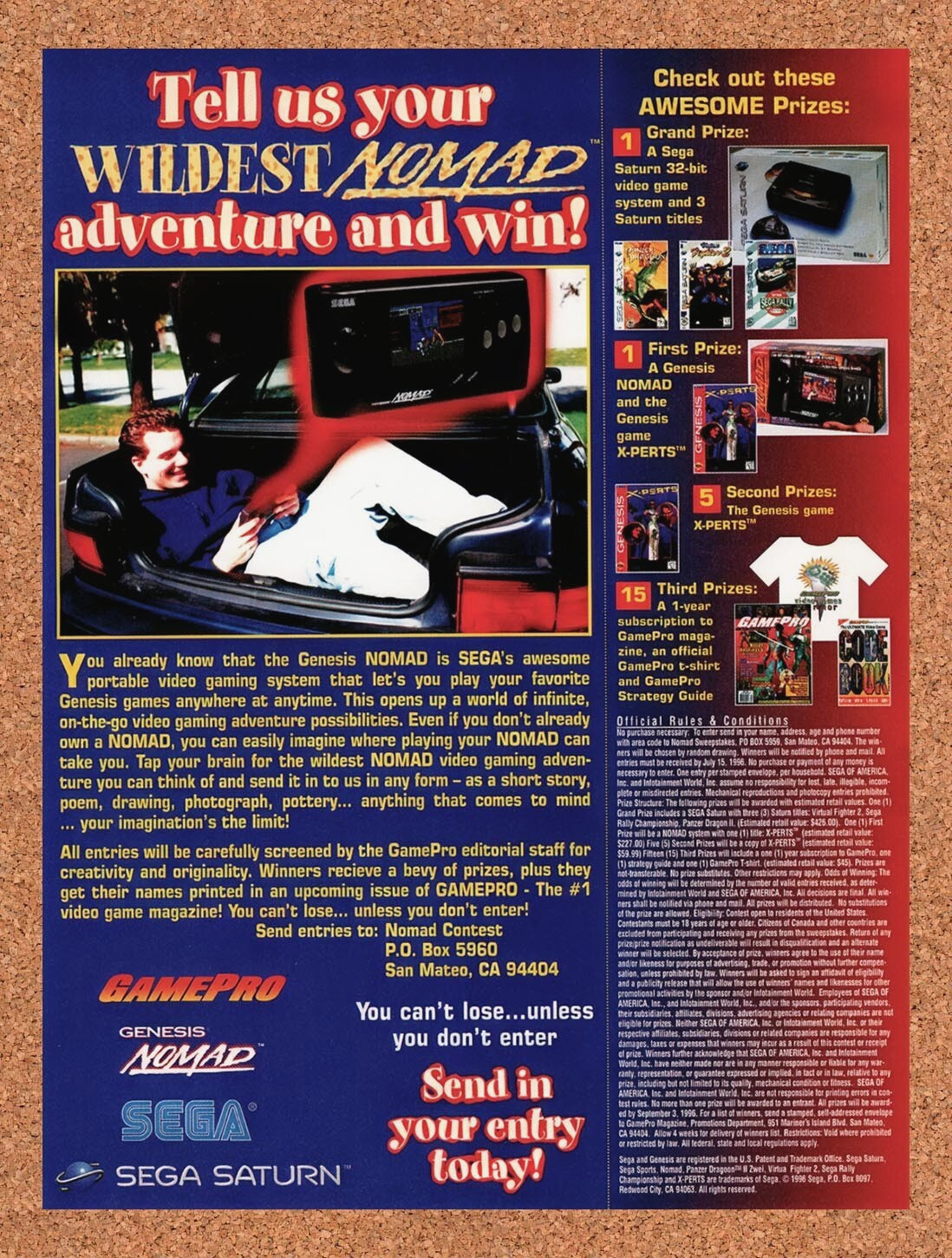 1996 Sega Nomad Wildest Adventure Contest Original Ad v2