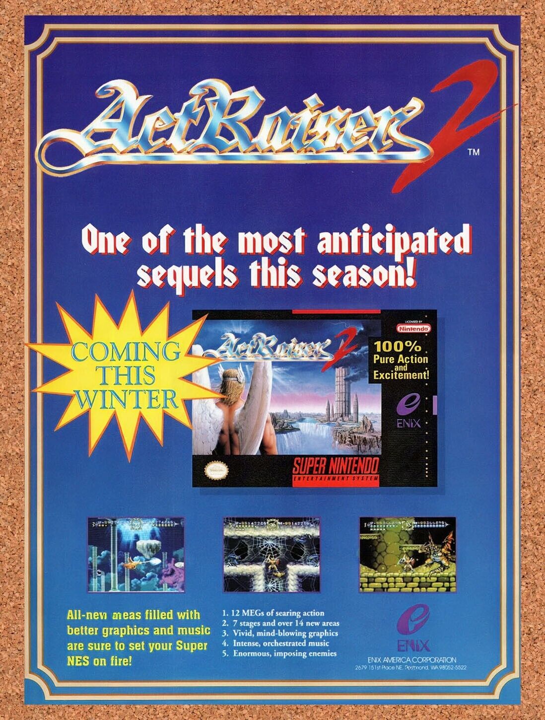 1993 ActRaiser 2 SNES Original Ad v2