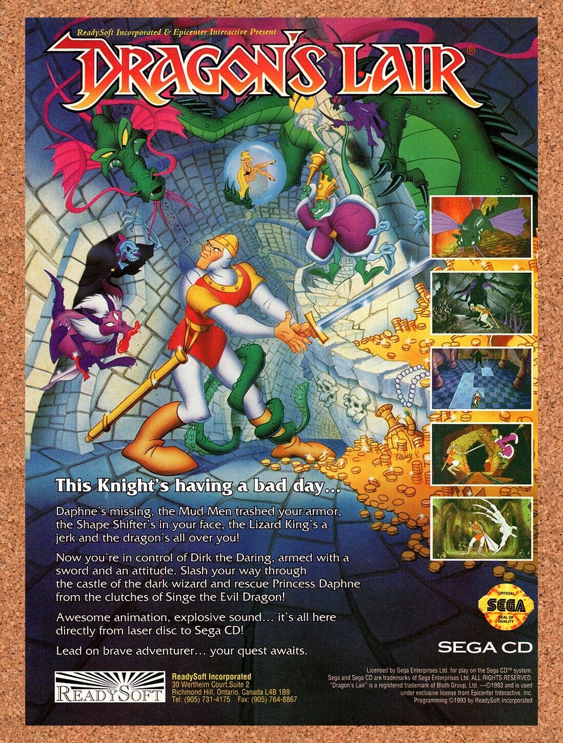 1994 Dragon's Lair Sega CD Original Ad v1