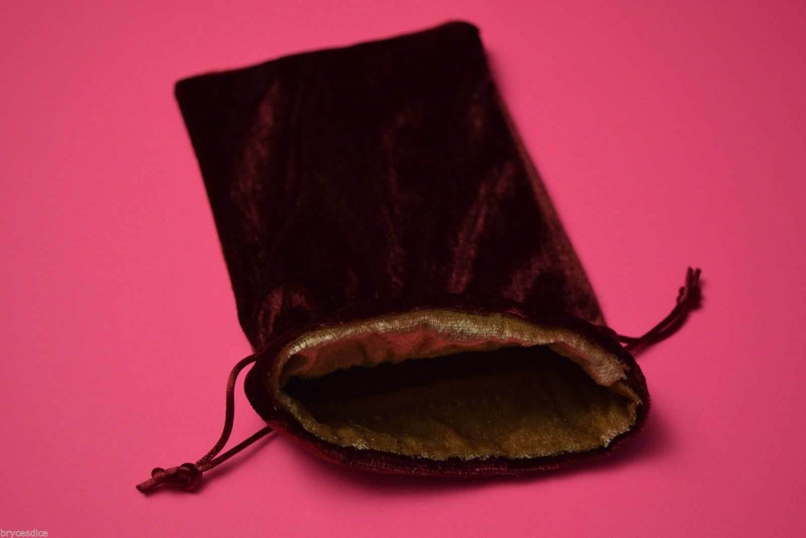 Large Maroon Velvet Gift Bag Game Dice Bag w/ GOLD Velvet Lining Counter Pouch - 
