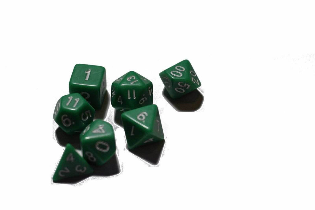 Green Opaque 7 Die Set Polyhedral Dice by BrycesDice RPG Magic D&D Unique Dragon - 
