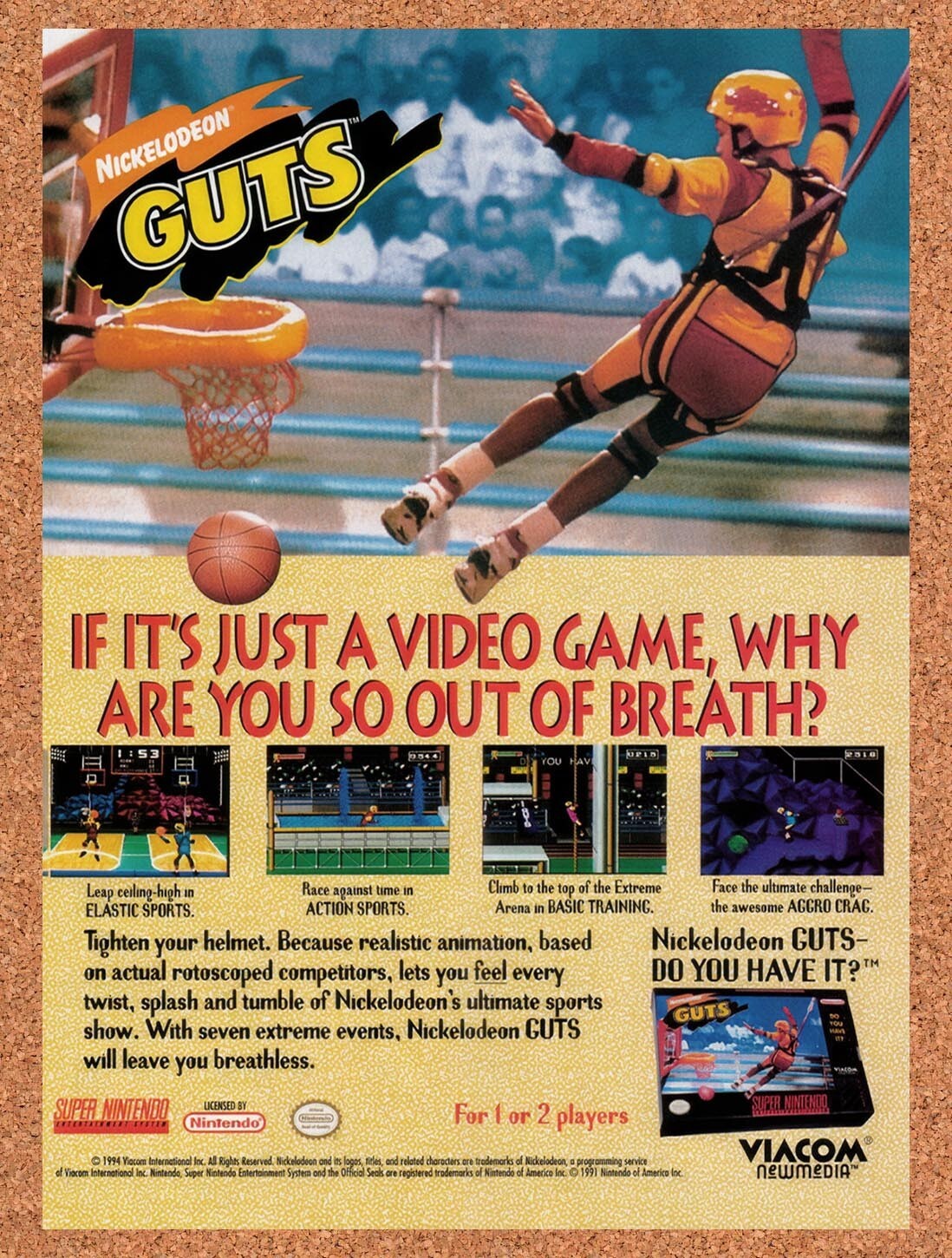 1995 Nickelodeon GUTS SNES Original Ad v1