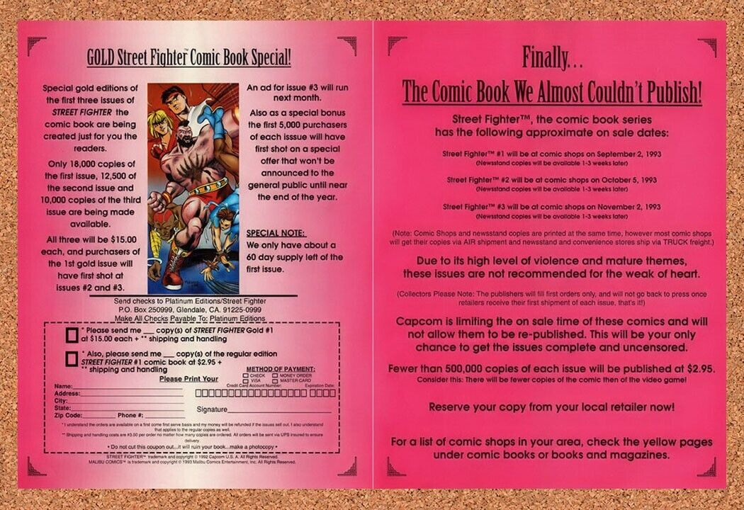 1993 Street Fighter Gold Comic Book Special Original Ad v3