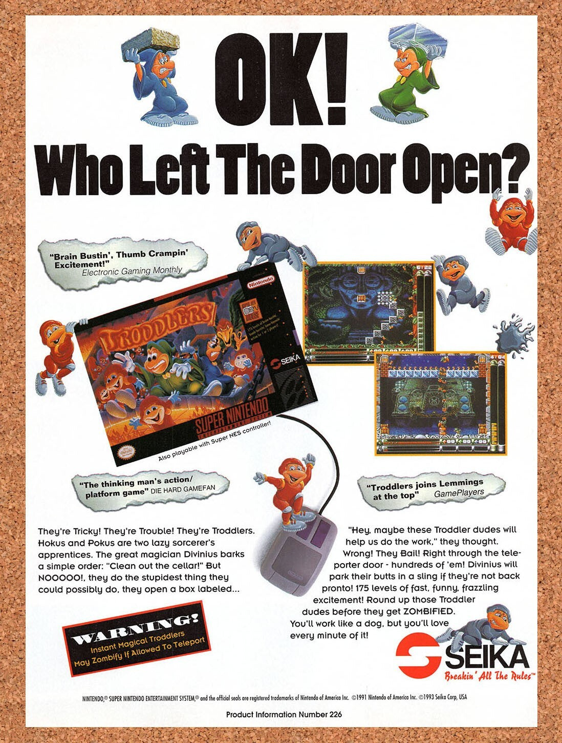 1993 Troddlers SNES Original Ad v1