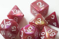 NEW Yellow and Rose Red Swirl Poly Dice Set (7) New RPG DnD w/ White Numbers - 