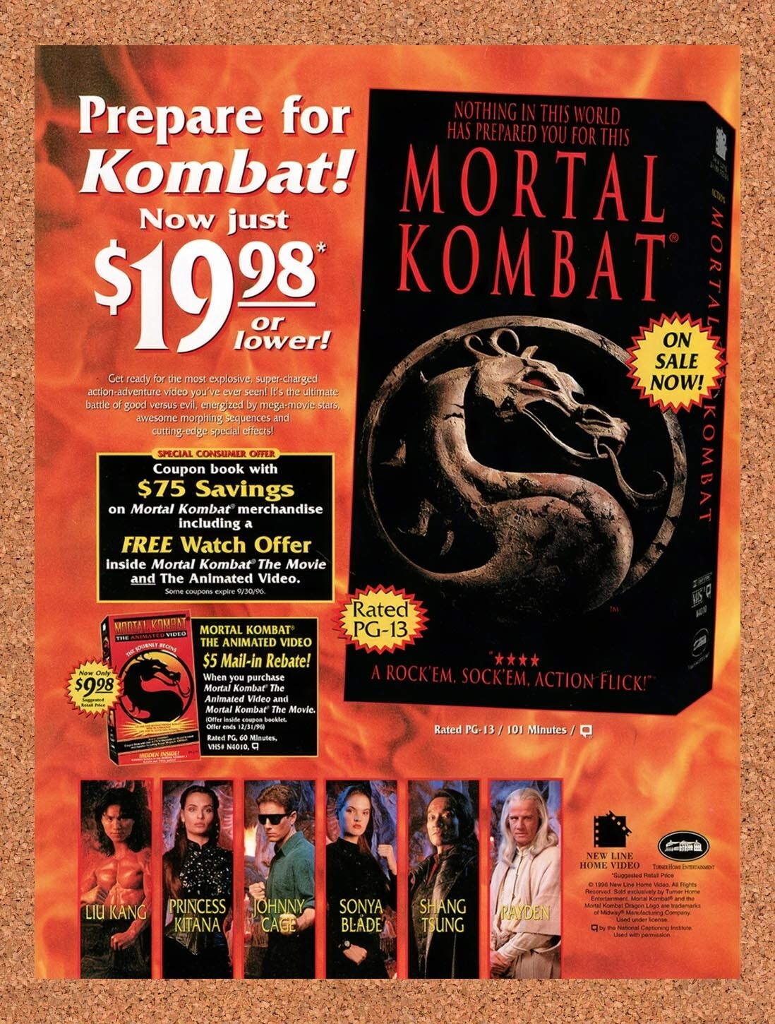 1996 Mortal Kombat Movie VHS Rebate Original Ad v2
