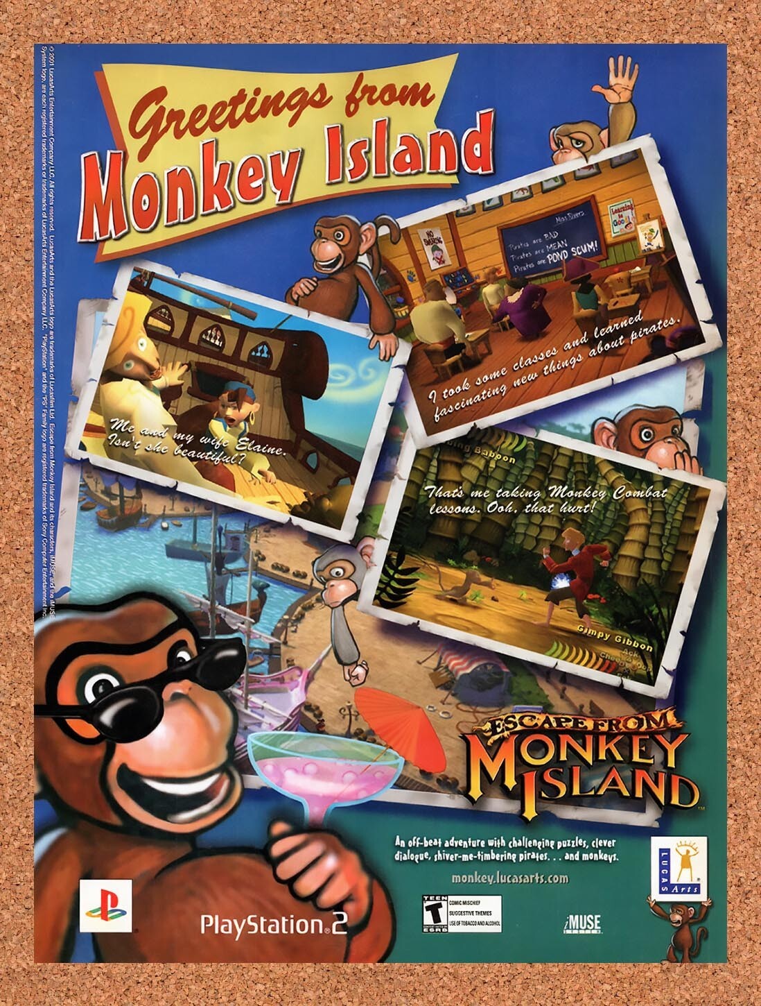 2001 Escape From Monkey Island PS2 Original Ad v4