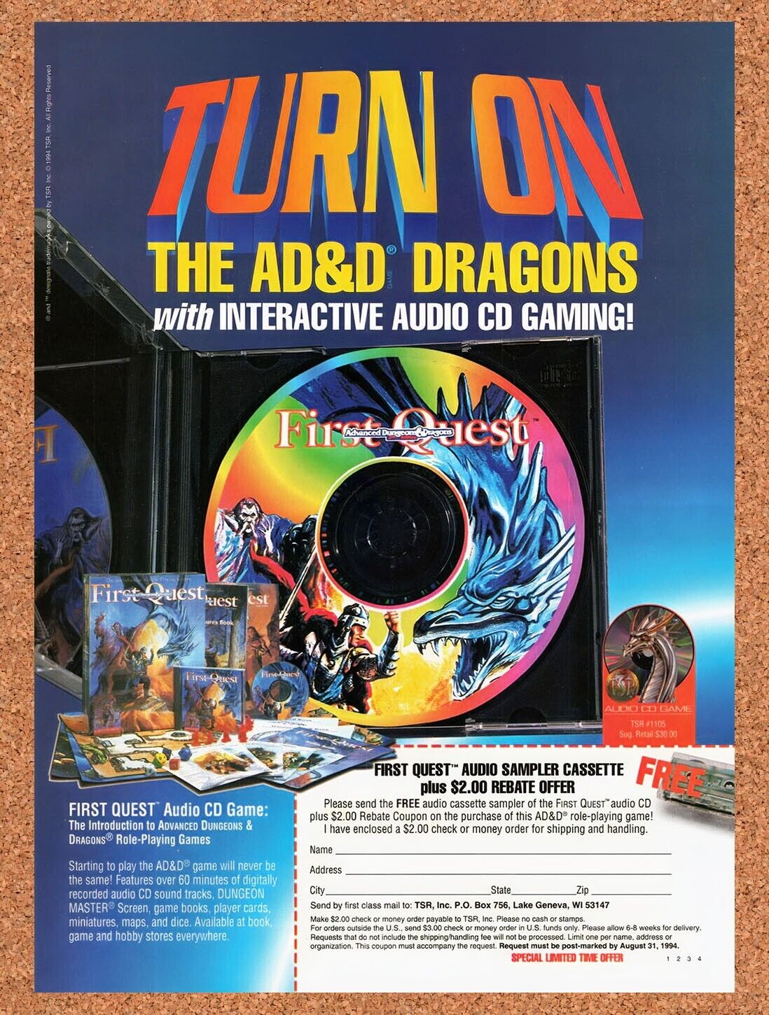 1994 Advanced D&D First Quest Audio CD Game Original Ad v2