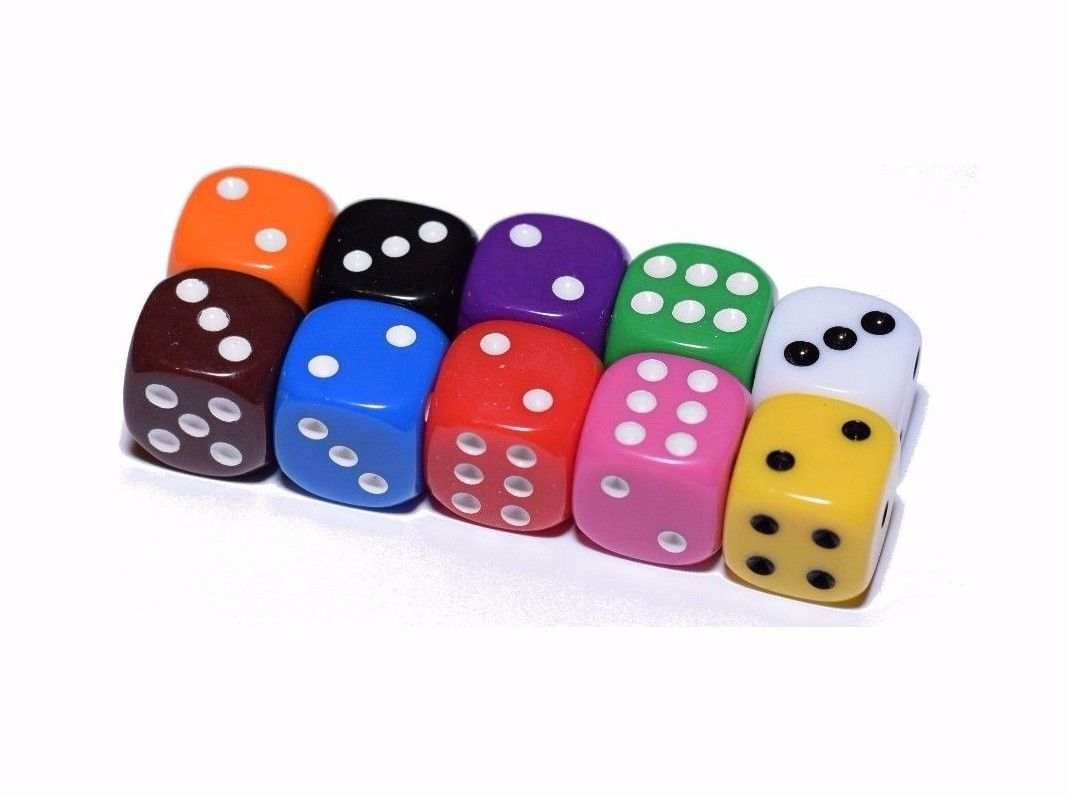 10 Red Orange Yellow Green Blue Red Opaque Dice Set 16mm 6-Sided RPG Magic D&D - 