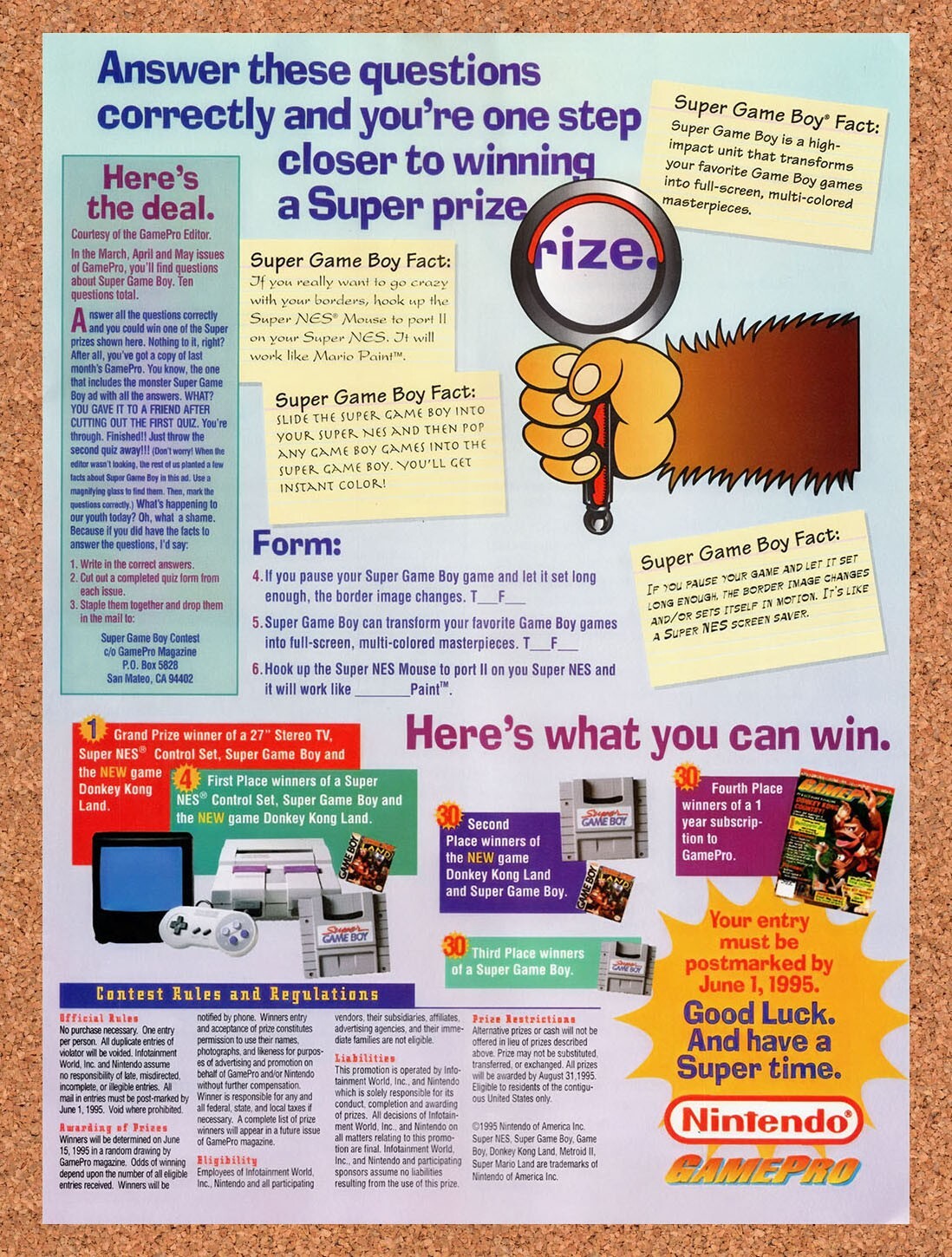 1995 Nintendo SNES Sweepstakes Original Ad v3