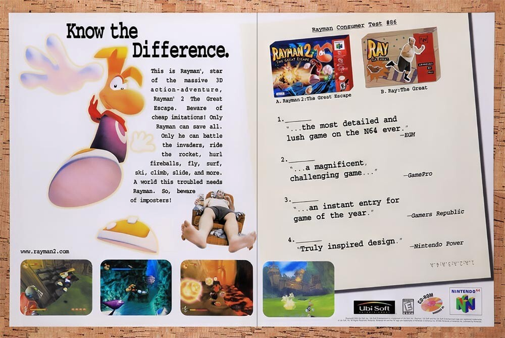 1999 Rayman 2 N64 Games Original Ad v1