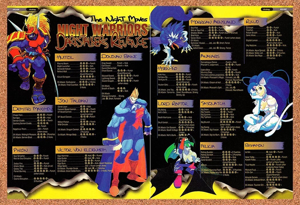 1995 Night Warriors Dark Stalkers Revenge Moves List Original Ad v3