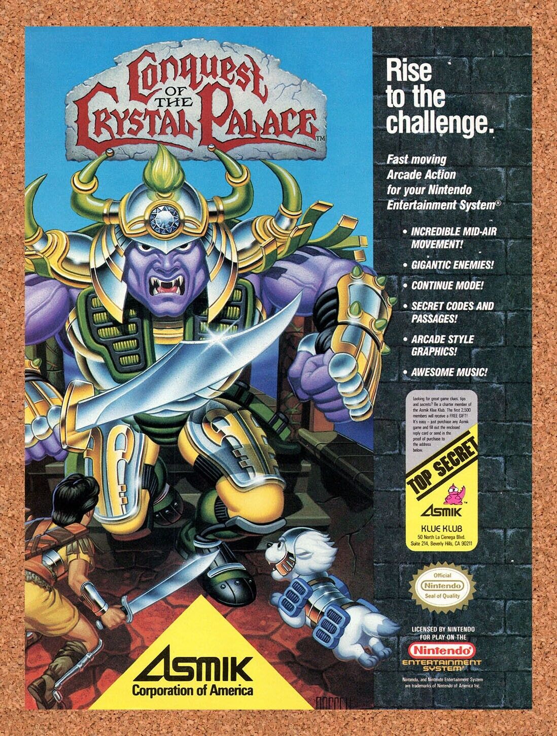 1991 Conquest Of The Crystal Palace NES Original Ad v1
