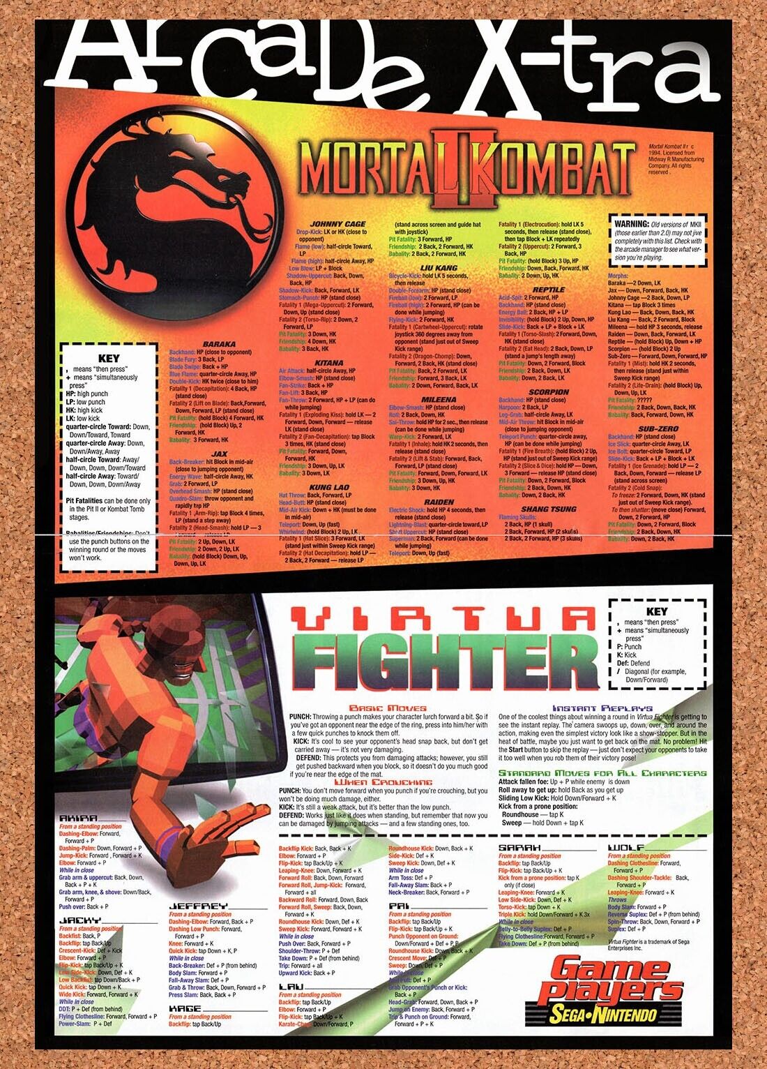 1994 Arcade X-tra Mortal Kombat II Virtua Fighter Original Ad v2