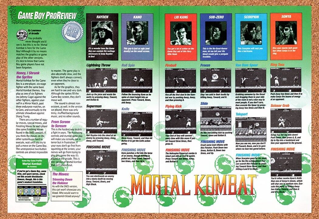 1993 Mortal Kombat Game Boy Original Ad v12