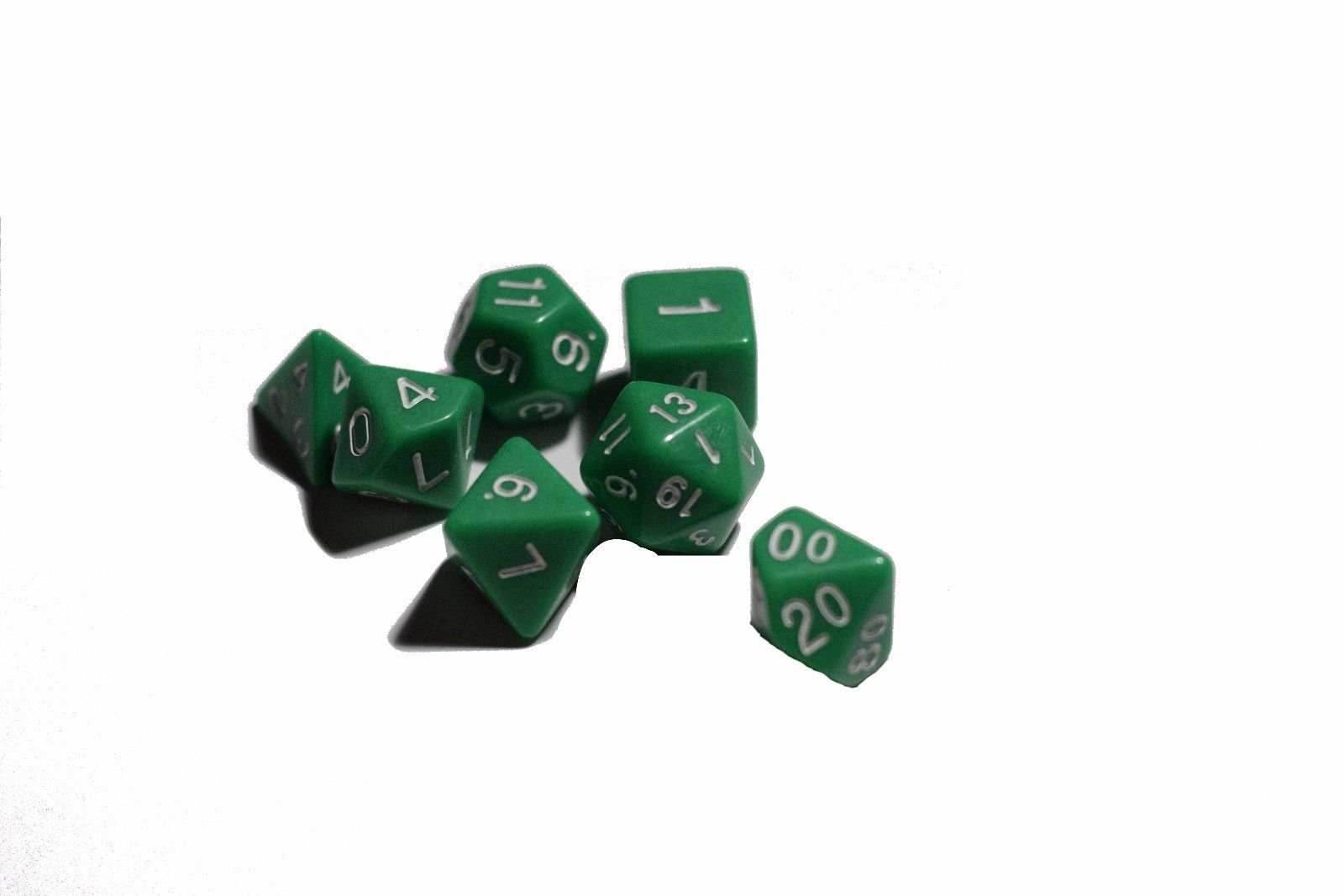 Green Opaque 7 Die Set Polyhedral Dice by BrycesDice RPG Magic D&D Unique Dragon - 