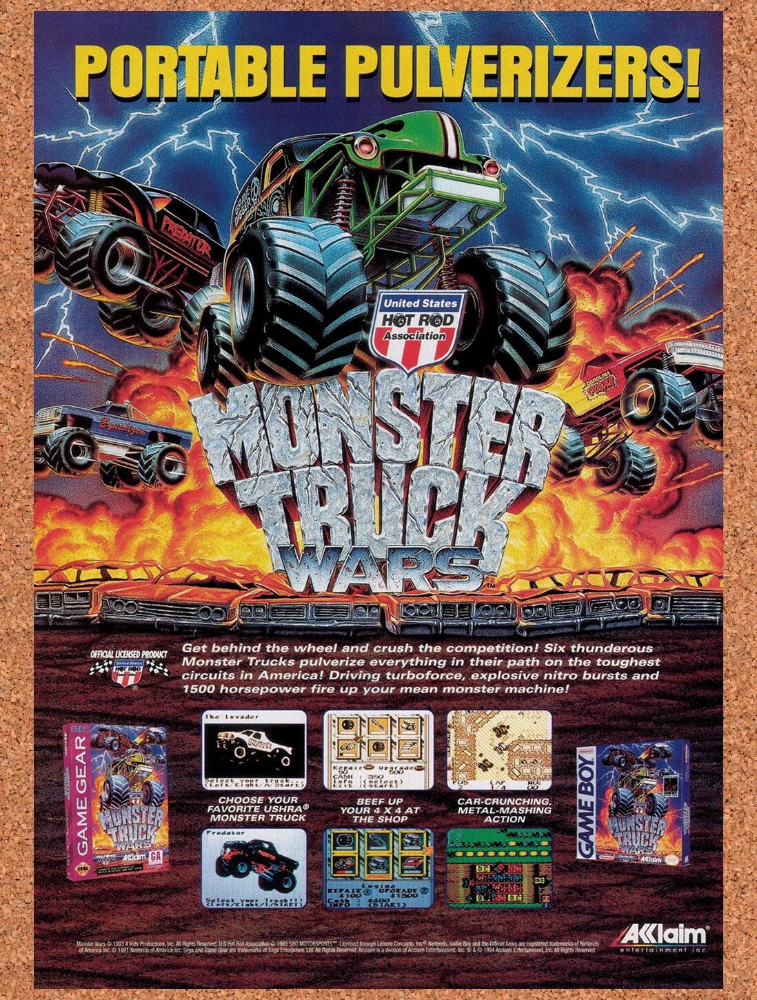1995 Monster Truck Wars Game Boy Original Ad v2