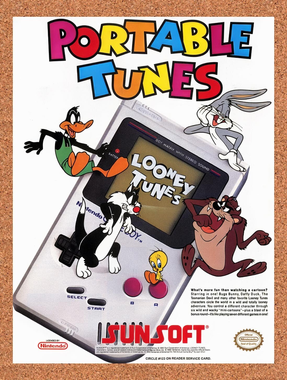 1992 Sunsoft Looney Tunes Game Boy Games Original Ad v4