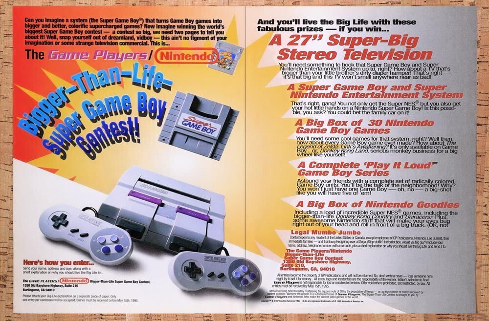 1995 Nintendo SNES Game Players Sweepstakes Original Ad v2