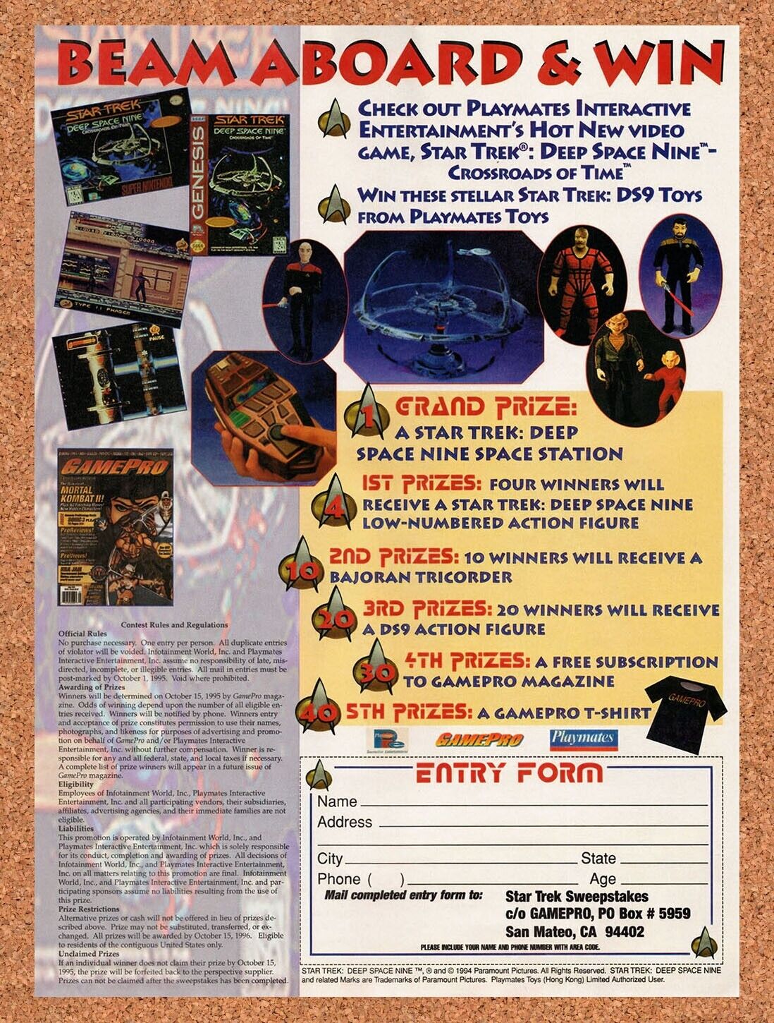 1995 Star Trek Deep Space Nine Crossroads Of Time Sweepstakes Original Ad v1