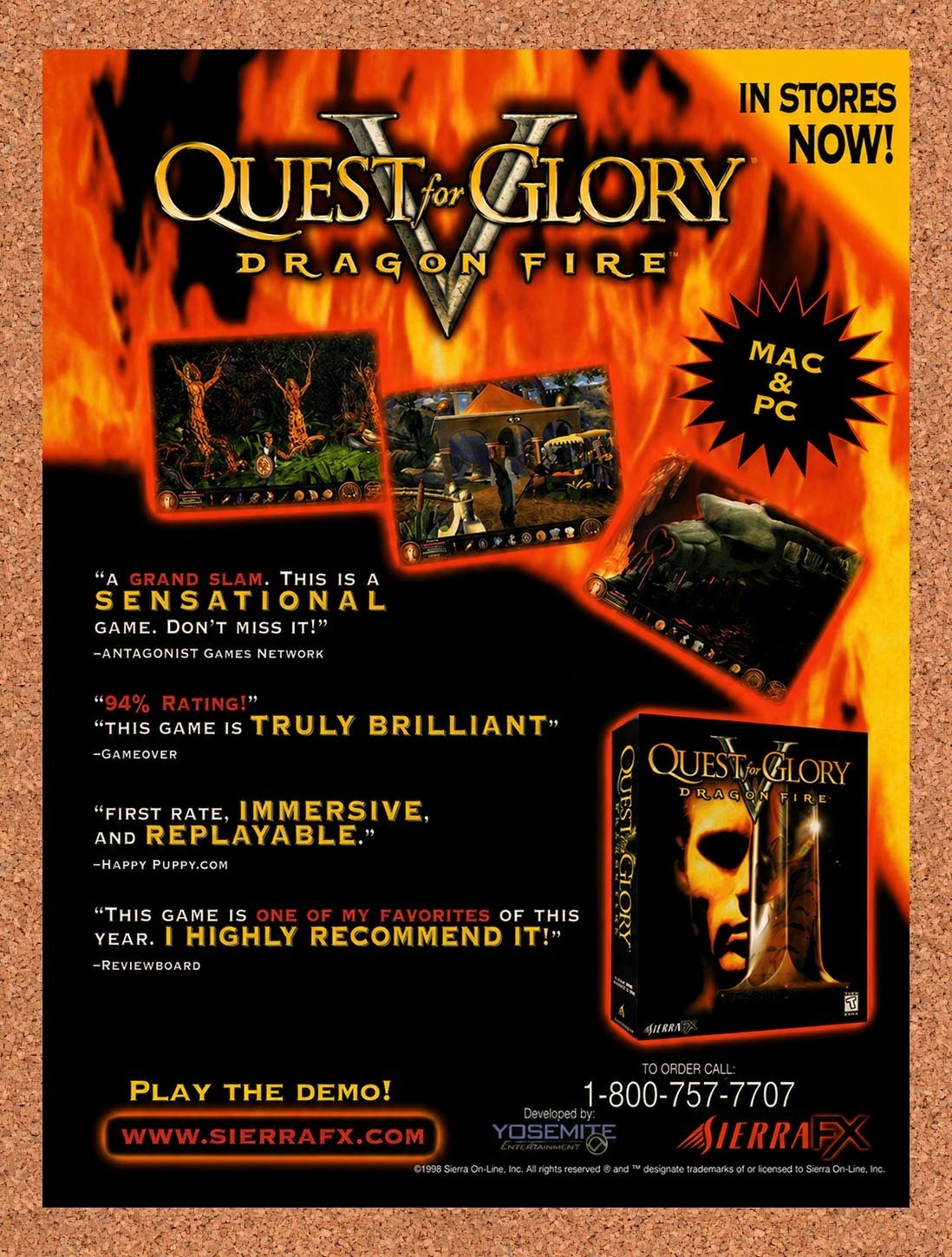 1999 Quest For Glory V Dragon Fire PC Original Ad v2