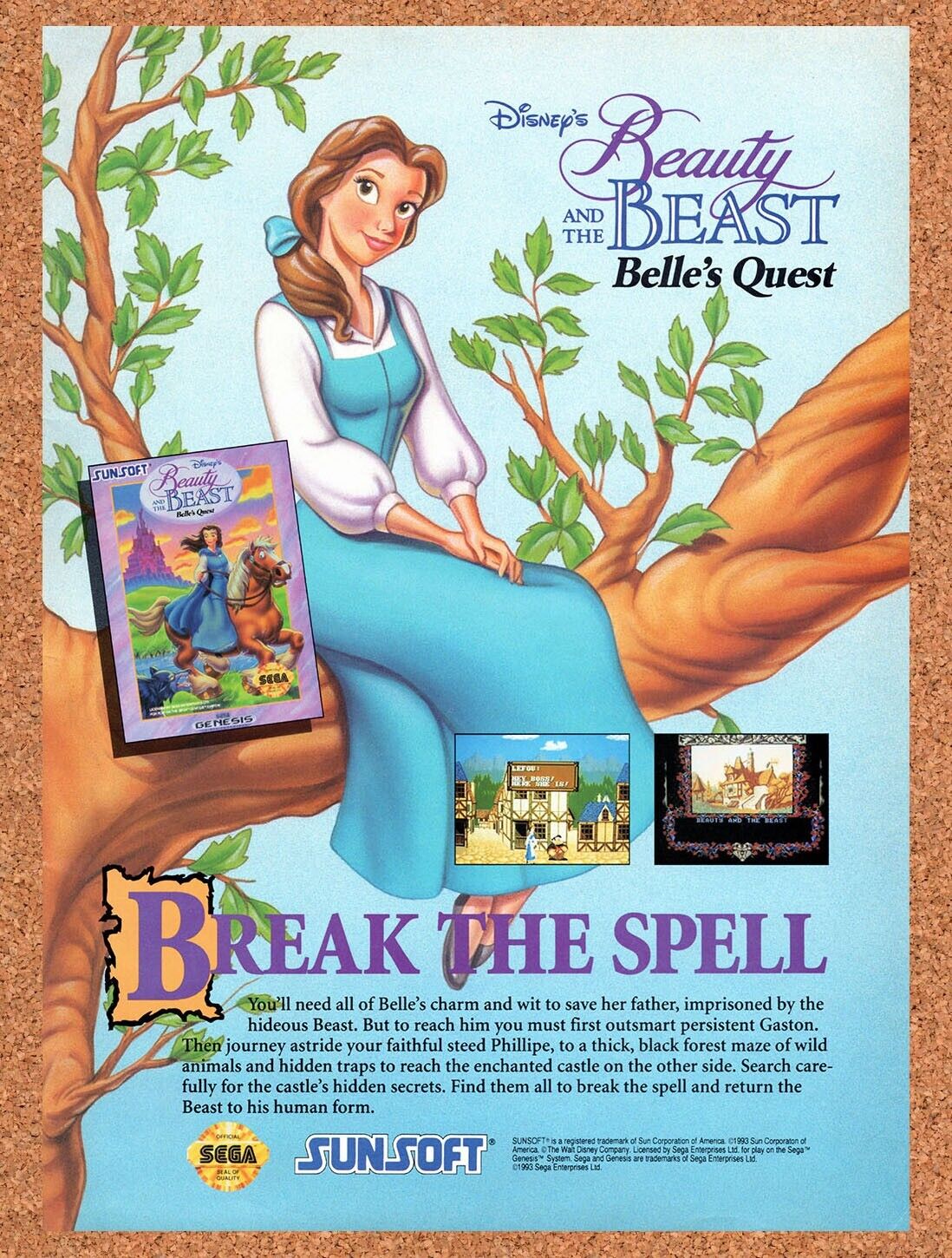 1993 Beauty And The Beast Belles Quest Genesis Original Ad v1