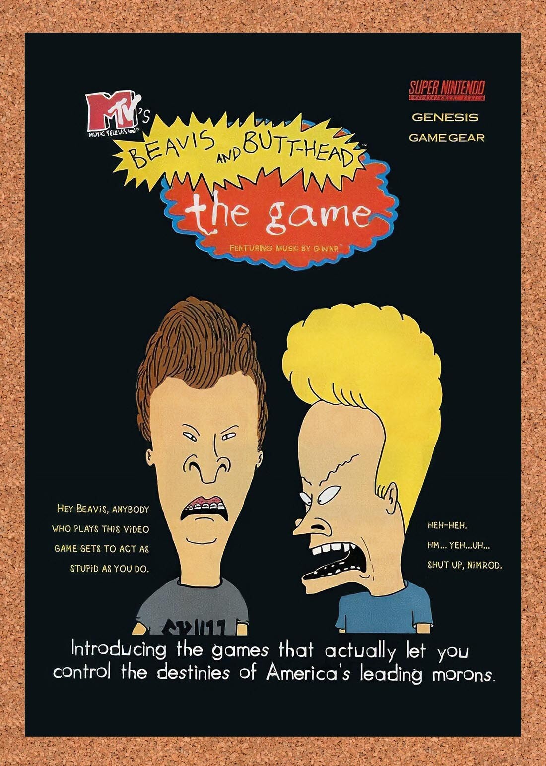 1994 Beavis & Butthead The Game SNES Original Ad v1