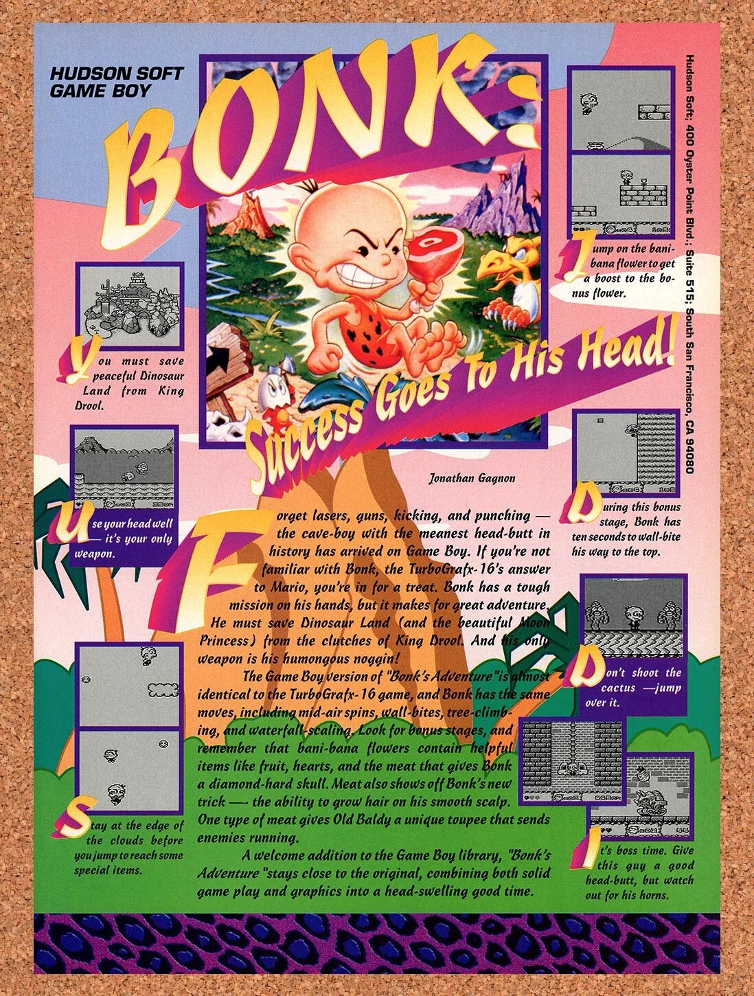1993 Bonk's Adventure Game Boy Original Ad v3